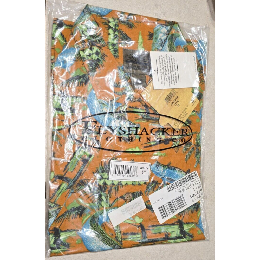 Flyshacker Clothing Men's Button Down Shirt Fish Print Orange XL